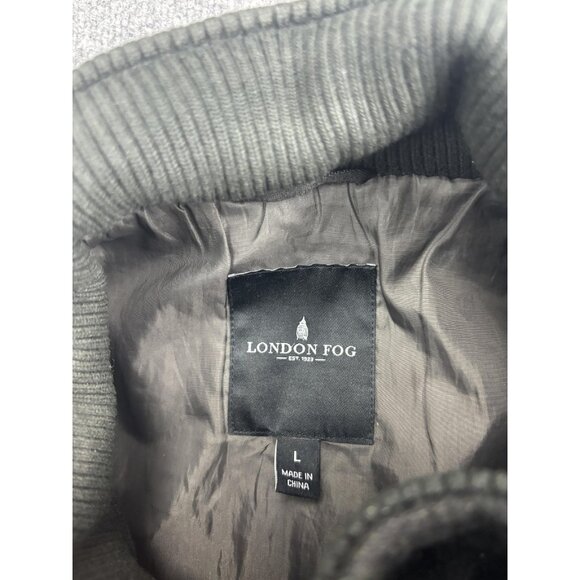 London Fog Jacket Mens Large Charcoal Wool Blend Zip Snap Stand Collar Pockets - Picture 2 of 10